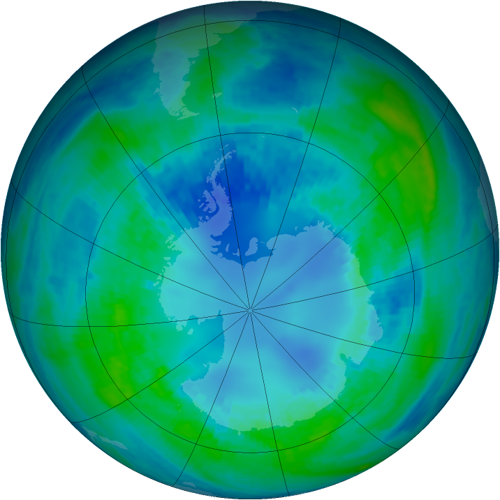 Antarctic ozone map for 19 April 2003